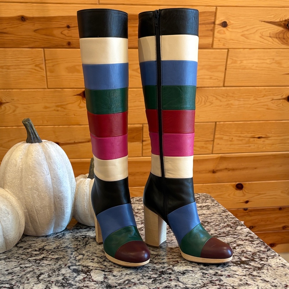 Valentino Multicolor Striped Heeled Boots